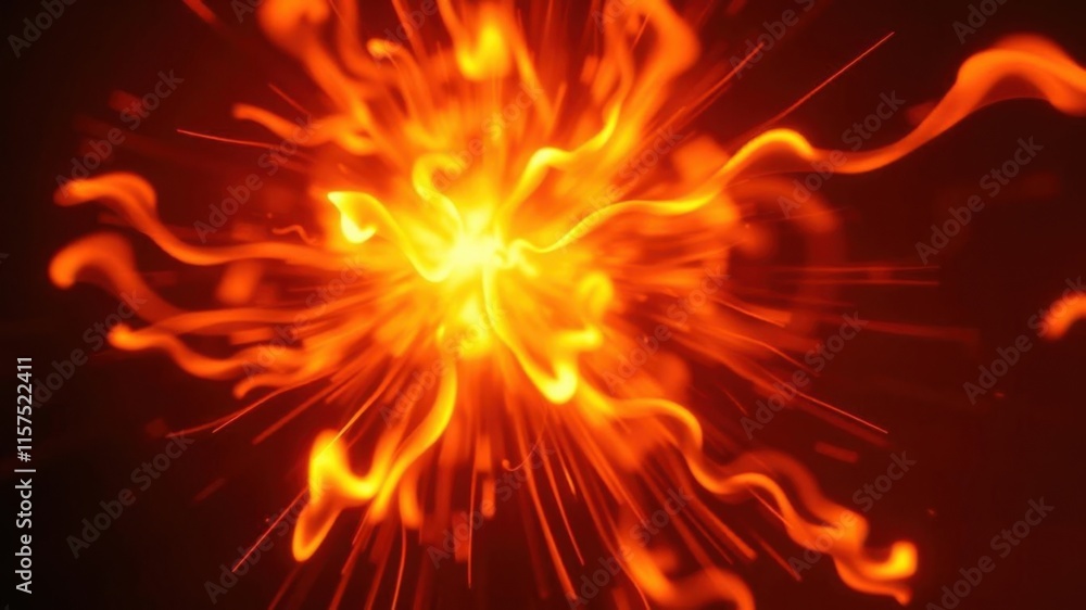 Abstract fiery explosion with flowing orange and yellow lines glowing against a dark background perfect for design, technology, and creative projects that invoke energy and movement. Abstract fiery explosion with flowing orange and yellow lines glowing against a dark background perfect for design, technology, and creative projects that invoke energy and movement.