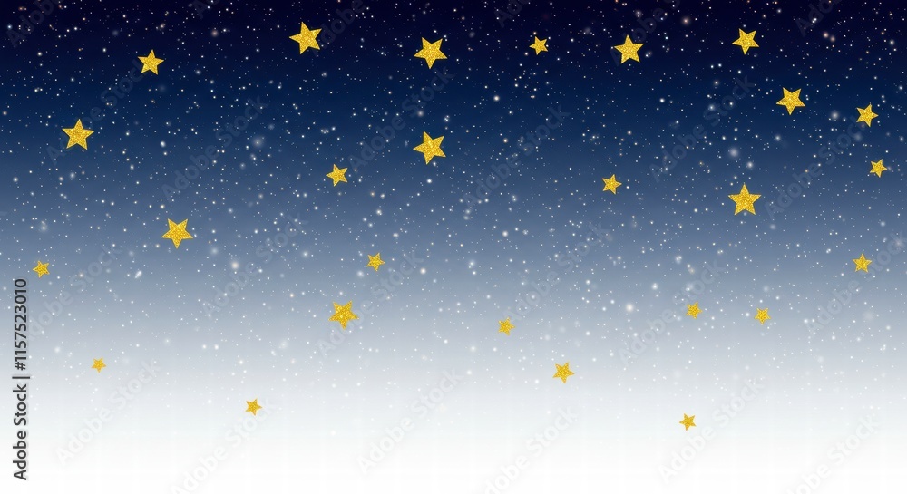Celestial Dreamscape: A mesmerizing gradient of navy blue to white, adorned with shimmering golden stars and subtle snowfall, evokes a sense of wonder and tranquility. Perfect for winter themes. Celestial Dreamscape: A mesmerizing gradient of navy blue to white, adorned with shimmering golden stars and subtle snowfall, evokes a sense of wonder and tranquility. Perfect for winter themes.
