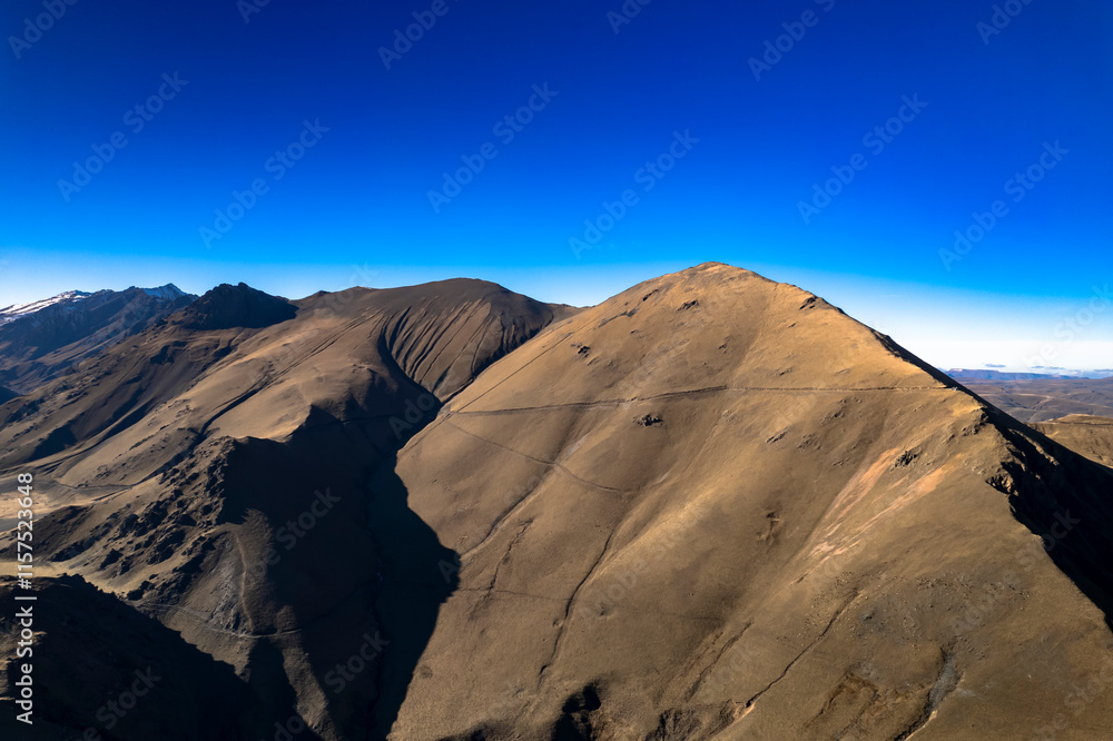 Naklejka premium Aerial panorama of mountain peaks. Landscape and nature of the North Caucasus