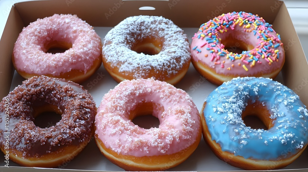 Six Assorted Donuts In A Cardboard Box Six Assorted Donuts In A Cardboard Box