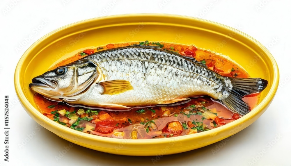 Barramundi, on a yellow plate, ideal for promoting a healthy diet, lifestyle or restaurant menu. Barramundi, on a yellow plate, ideal for promoting a healthy diet, lifestyle or restaurant menu.