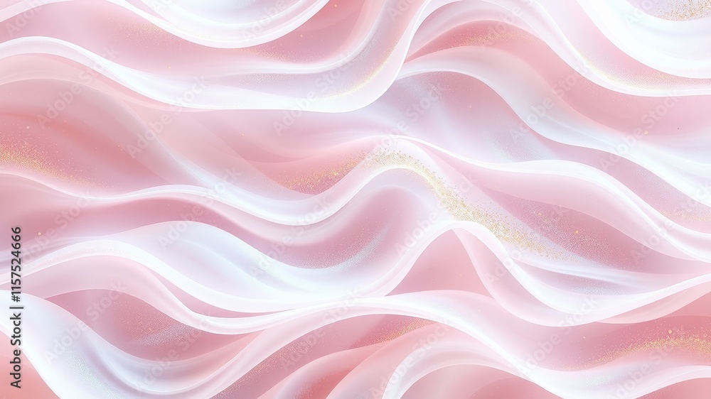 Fototapeta premium Abstract Pink and White Wave Pattern with Golden Sparkle Elegant, Luxurious Background Texture