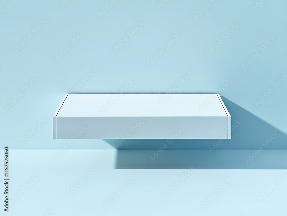 Simple Floating Shelf with Shadow on Blue Background Simple Floating Shelf with Shadow on Blue Background