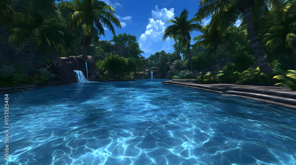 Fototapeta premium Tranquil Tropical Pool 3D Render