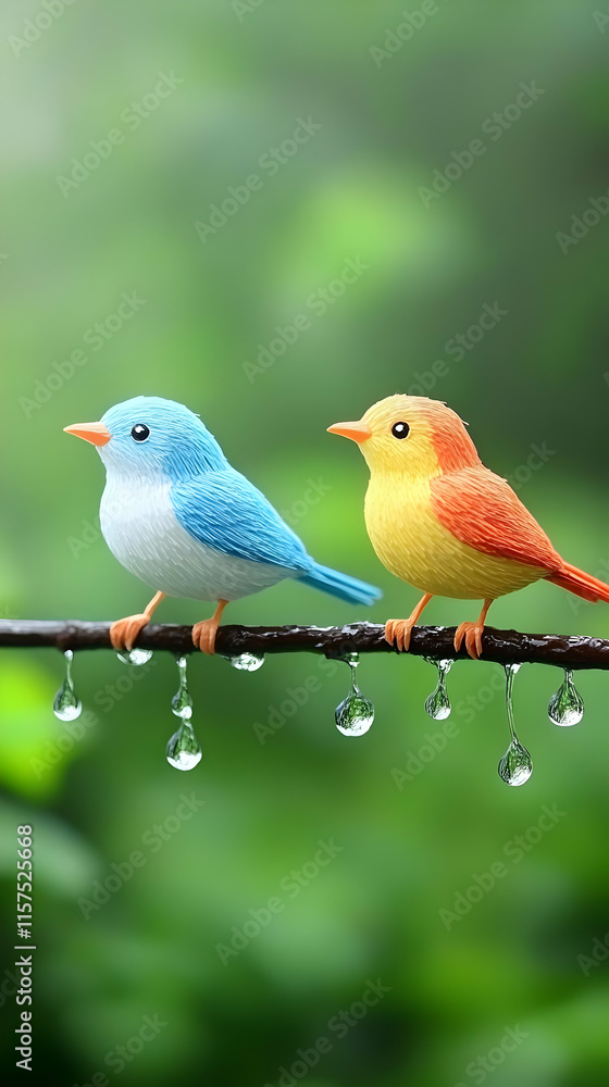 Cute Birds Illustration on Branch Cute Birds Illustration on Branch