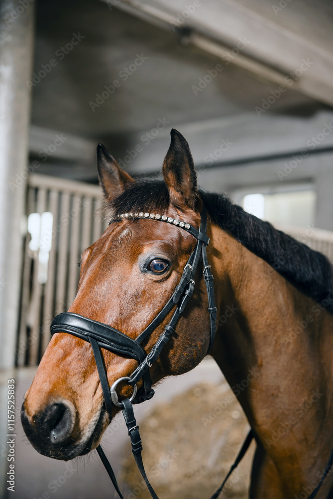 Obraz premium Horse's head with close standing in the background