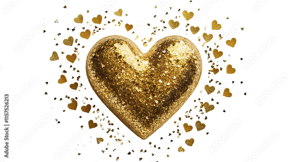 Golden Glitter Heart Surrounded by Sparkling Miniature Hearts on Transparent Background Golden Glitter Heart Surrounded by Sparkling Miniature Hearts on Transparent Background