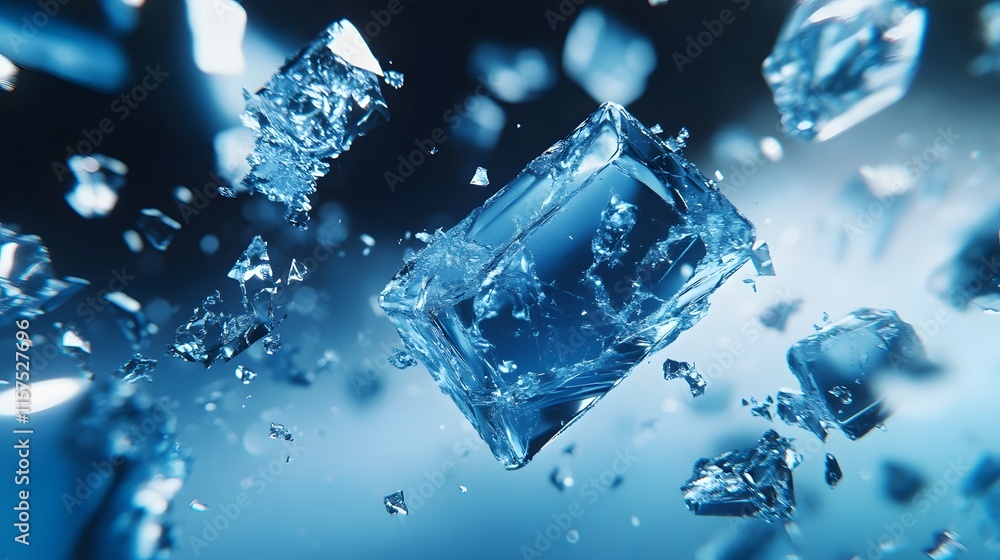 Shattering Ice Cube Fragments Frozen Motion Abstract Shattering Ice Cube Fragments Frozen Motion Abstract