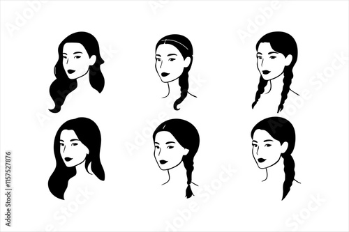 Stylish Woman Silhouette – Curly Hair Profile in Black, Ideal for Logo Design and Digital Art
