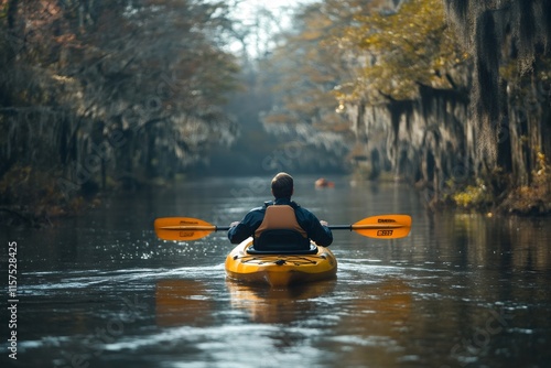 Man kayaking in the ebenezer creek, effingham county, georgia, usa