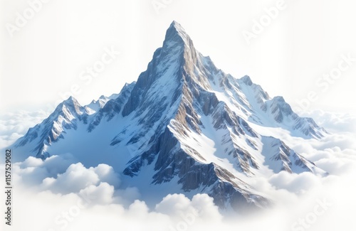 Wallpaper Mural Snow capped mountain range isolated on white background. Majestic peak above clouds. Scenic winter landscape. High altitude mountain range. Beautiful snowy landscape. Wonderful scenery. Inspiring Torontodigital.ca