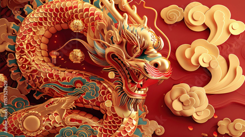 Wallpaper Mural Chinese New Year poster, traditional festive theme, vibrant colors, rich red and gold details, detailed cultural elements, high-resolution illustration Torontodigital.ca