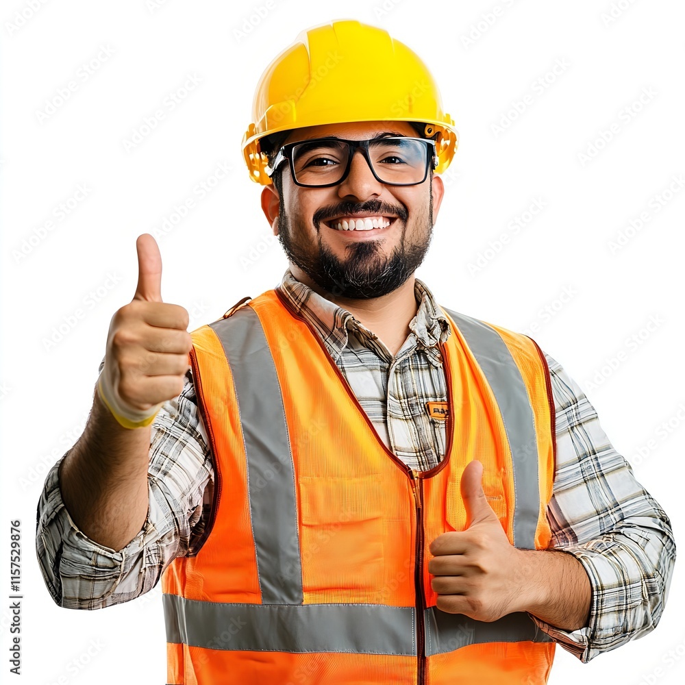 Smiling Construction Worker in Hardhat and Safety Vest Giving Thumbs Up Smiling Construction Worker in Hardhat and Safety Vest Giving Thumbs Up