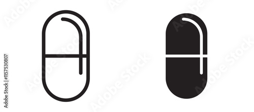 Capsules icons in black line and filled versions