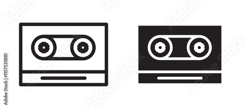 Cassette tape icons in black line and filled versions