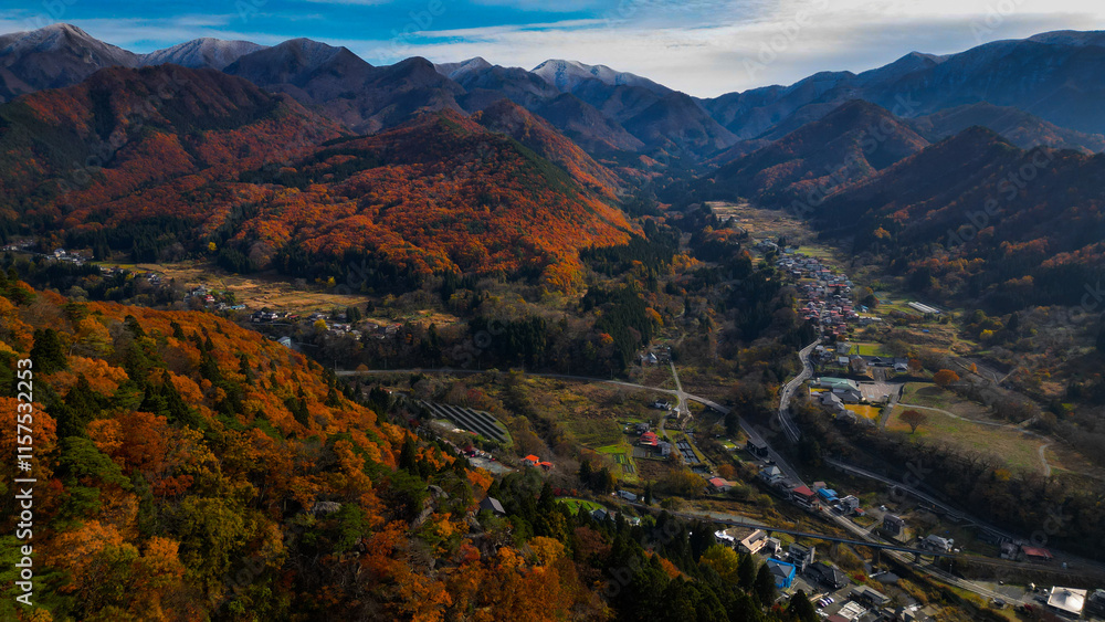 Fototapeta premium View on the valley in Yamadera on an autumn day