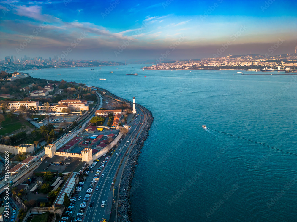 Fototapeta premium Aerial panorama of Istanbul city embankment