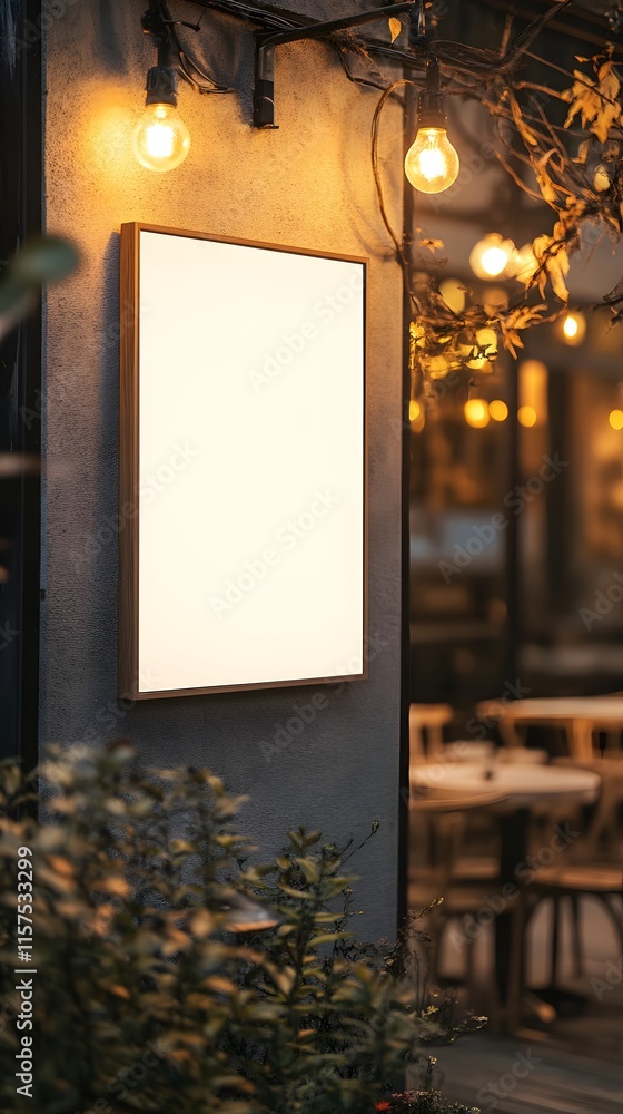 Blank Signboard Outside Evening Restaurant Setting Blank Signboard Outside Evening Restaurant Setting
