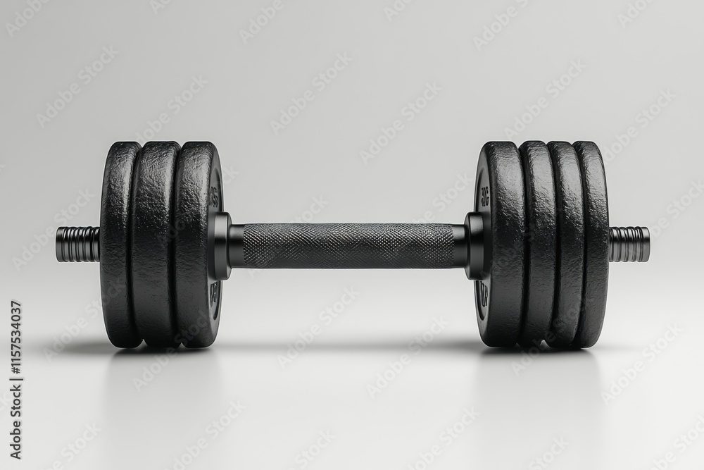 Fototapeta premium A sleek barbell placed against a clean white background. A minimalist and modern representation of fitness and strength. Perfect for gym and sports-themed visuals