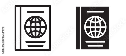 Passport icons in black line and filled versions