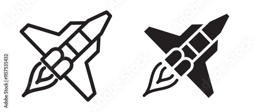 Space shuttle icons in black line and filled versions