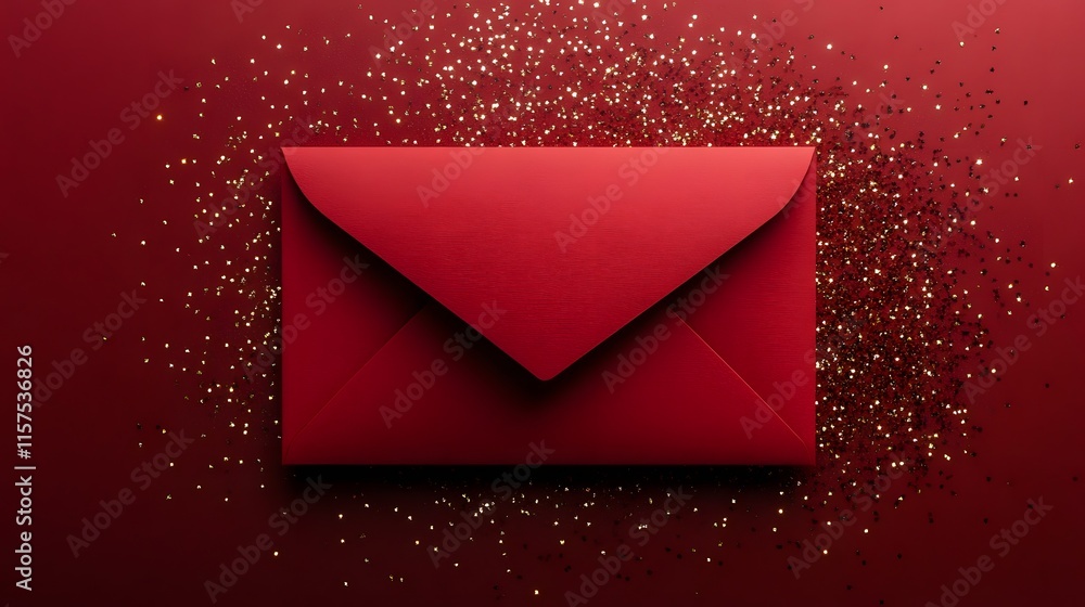 Red Envelope Adorned With Golden Glitter Red Envelope Adorned With Golden Glitter