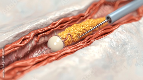 A realistic 3D render of a balloon angioplasty procedure with intricate vascular details and a white background. photo