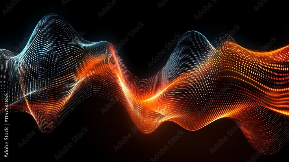 Fototapeta premium Digital art of abstract flowing waves in orange and blue hues.
