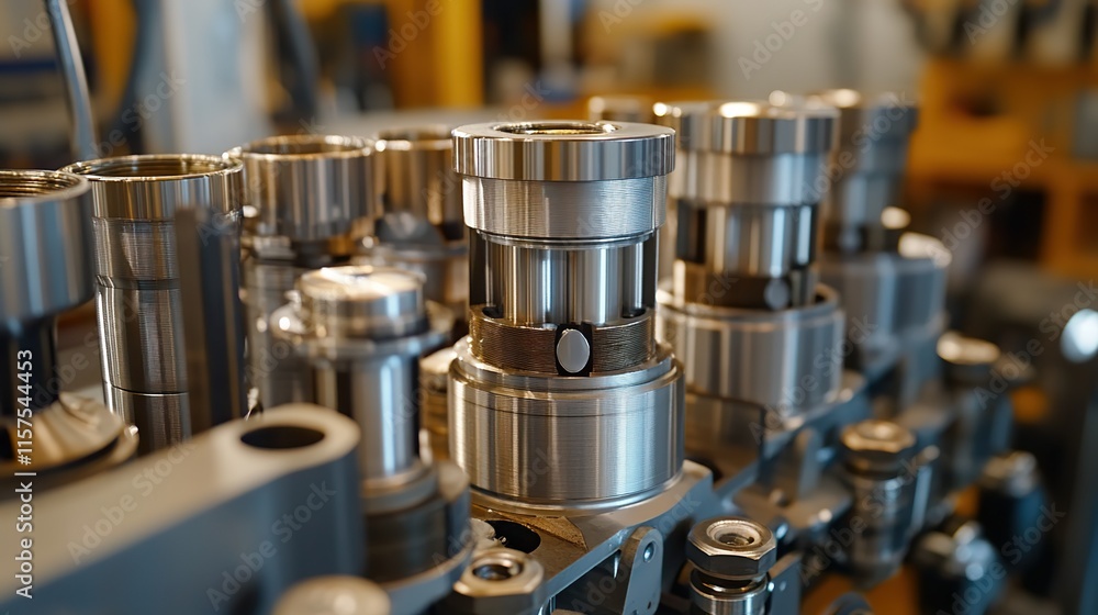 A detailed look at engine parts, including pistons, valves, and cylinders, in a modern workshop. A detailed look at engine parts, including pistons, valves, and cylinders, in a modern workshop.