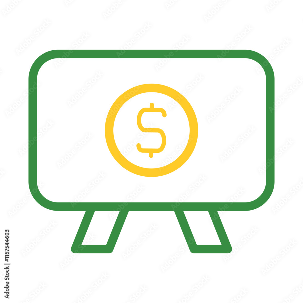 Presentation board with dollar sign coin icon. Concept of financial presentation, investment, and profit. Presentation board with dollar sign coin icon. Concept of financial presentation, investment, and profit.