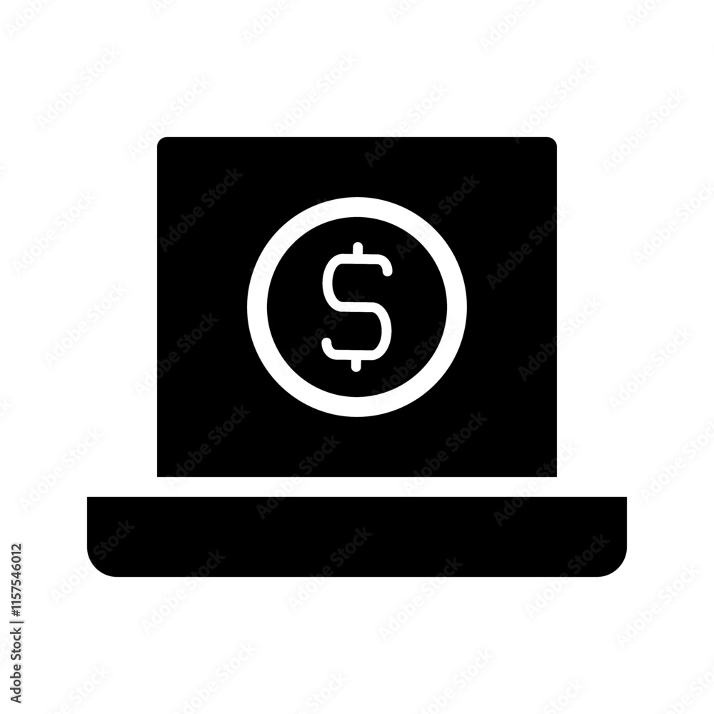 Laptop with dollar coin icon. Concept of online banking, e commerce, and digital finance. Laptop with dollar coin icon. Concept of online banking, e commerce, and digital finance.