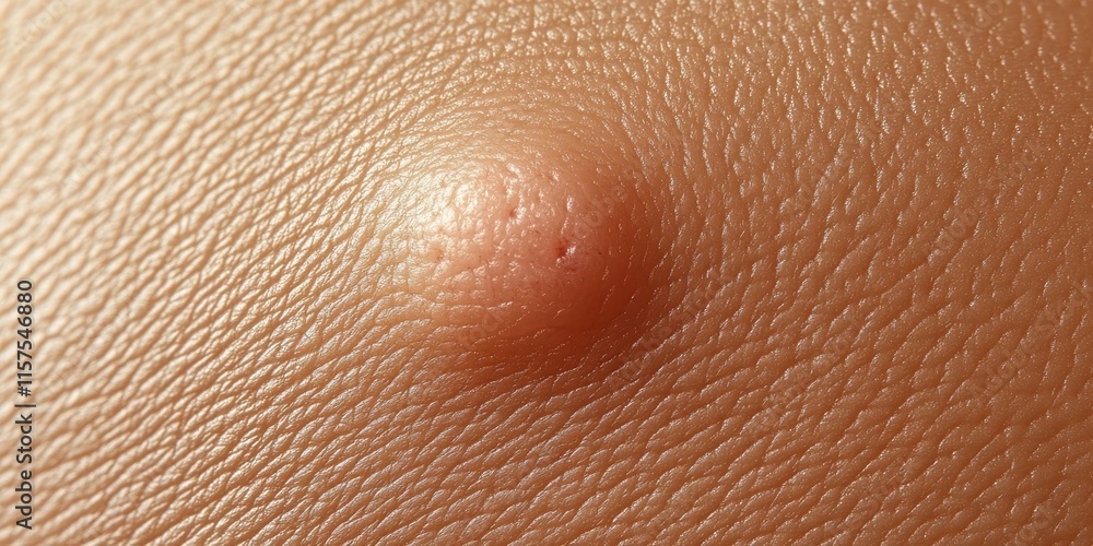Focus on textured skin highlighting a small raised bump in natural light during daylight hours Focus on textured skin highlighting a small raised bump in natural light during daylight hours