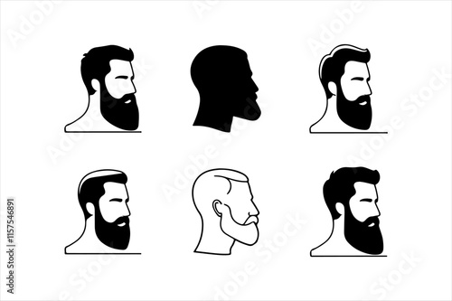 Vector Silhouette of Male Head – Hipster Profile with Beard and Modern Hairstyle, Great for Icons