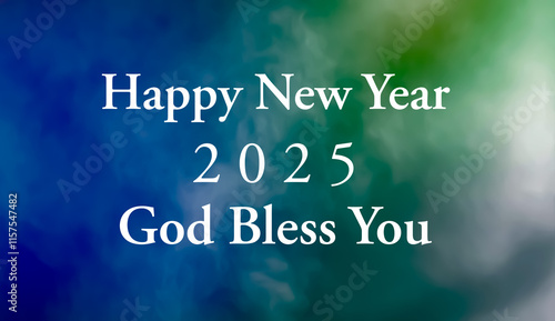 Tablou pe pânză Happy new year 2025 god bless you greetings with colorful smoke background