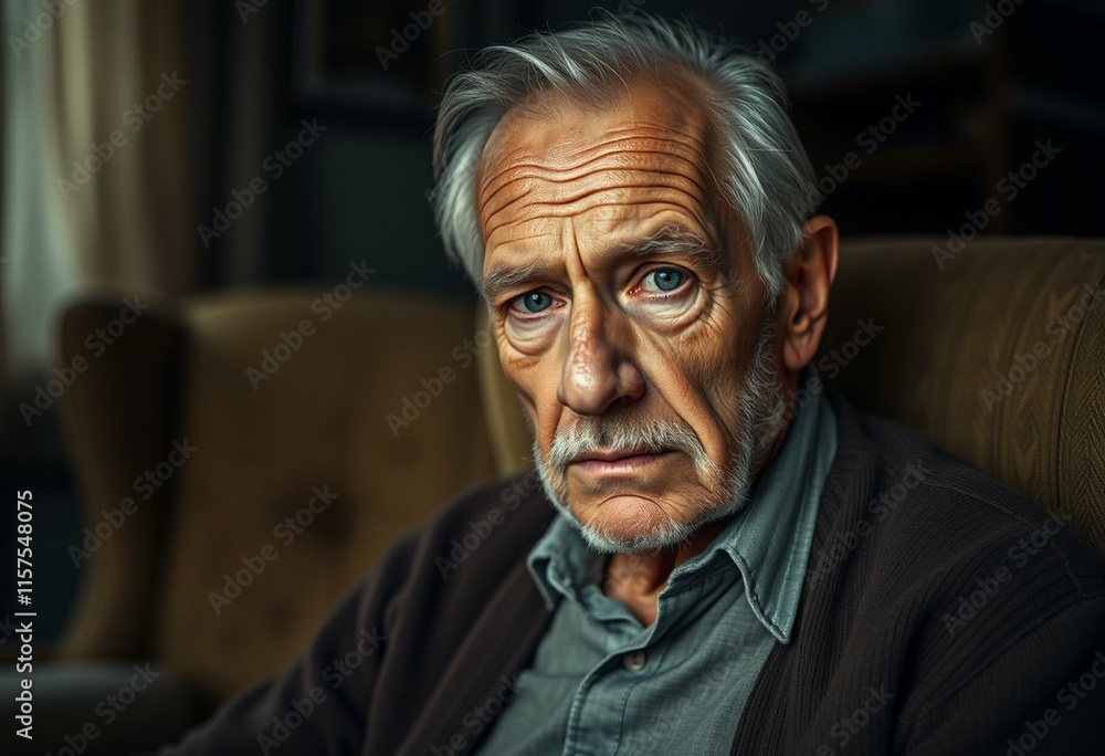 A worn-out elderly man with a disappointed expression A worn-out elderly man with a disappointed expression