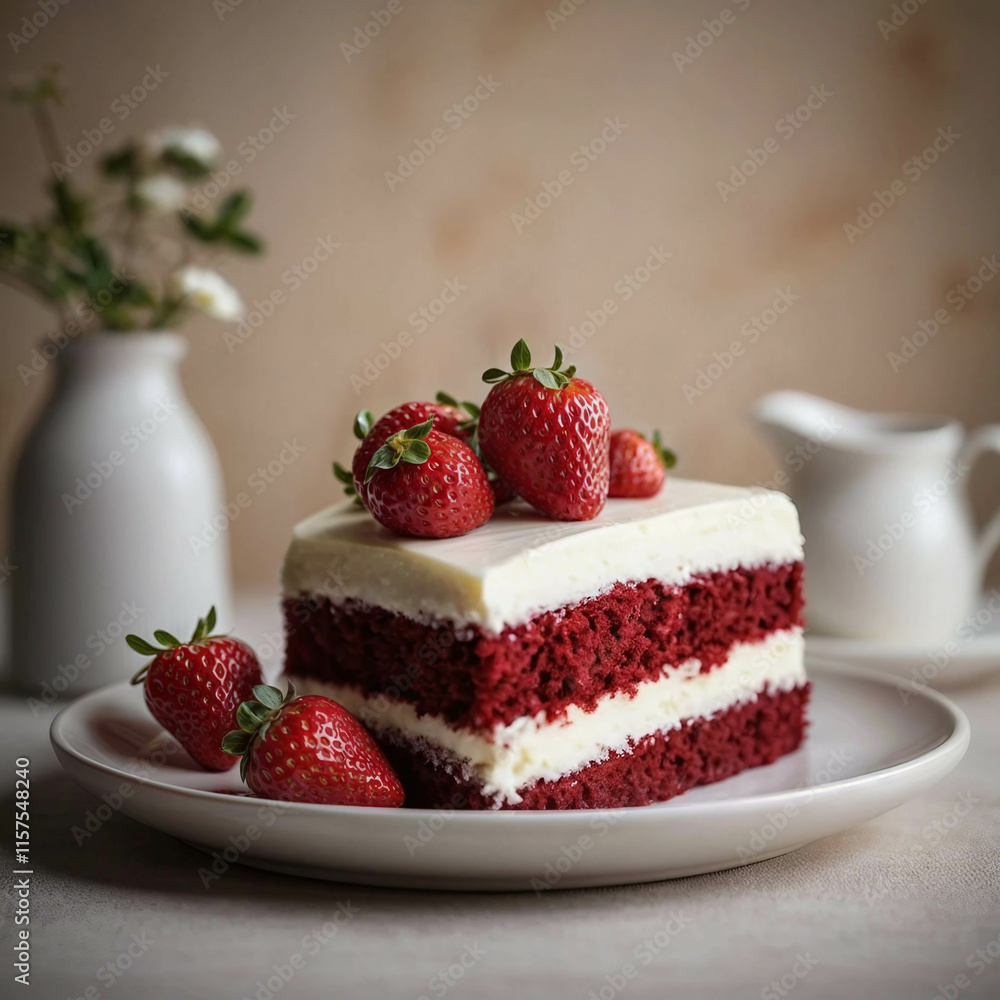 A red velvet cake with cream cheese frosting, topped with a Blueberry and raspberry topper. A red velvet cake with cream cheese frosting, topped with a Blueberry and raspberry topper.