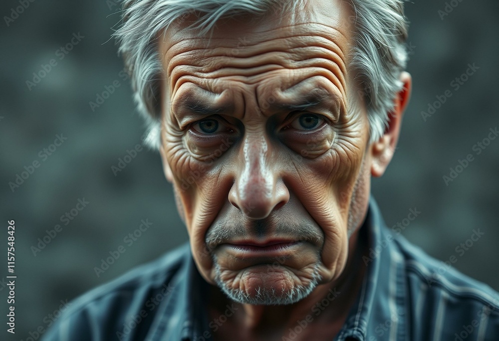 A disheveled older male with deep disappointment and frustration A disheveled older male with deep disappointment and frustration