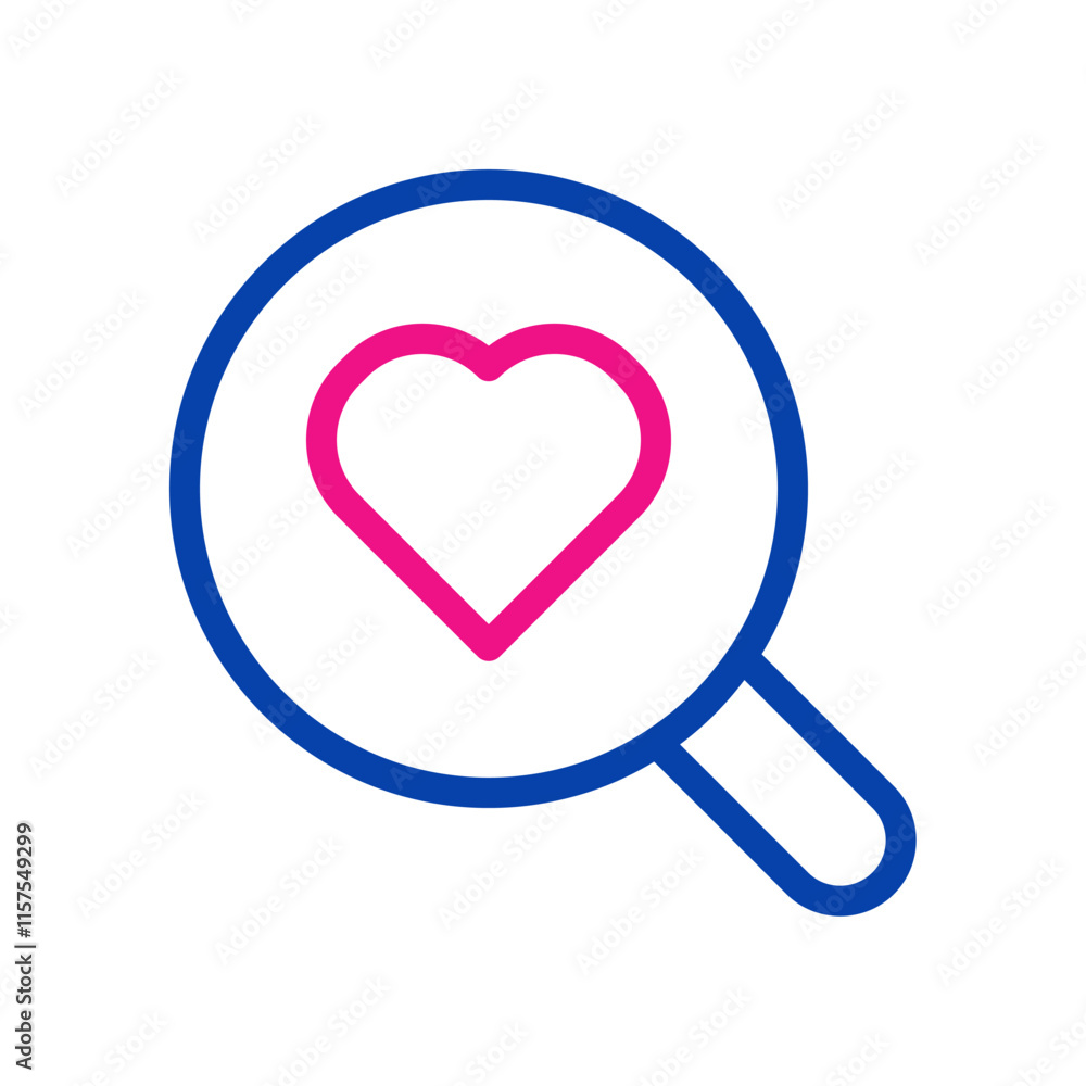 Magnifying glass with heart icon. Concept of love, dating, and relationship. Magnifying glass with heart icon. Concept of love, dating, and relationship.