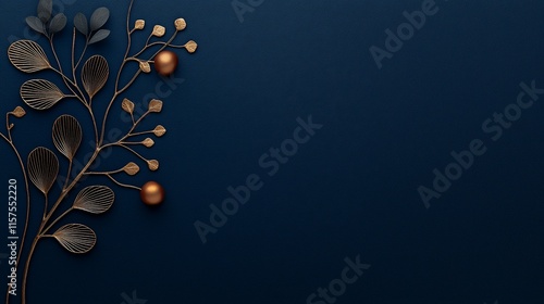 Elegant gold and dark blue holiday background with copy space.
