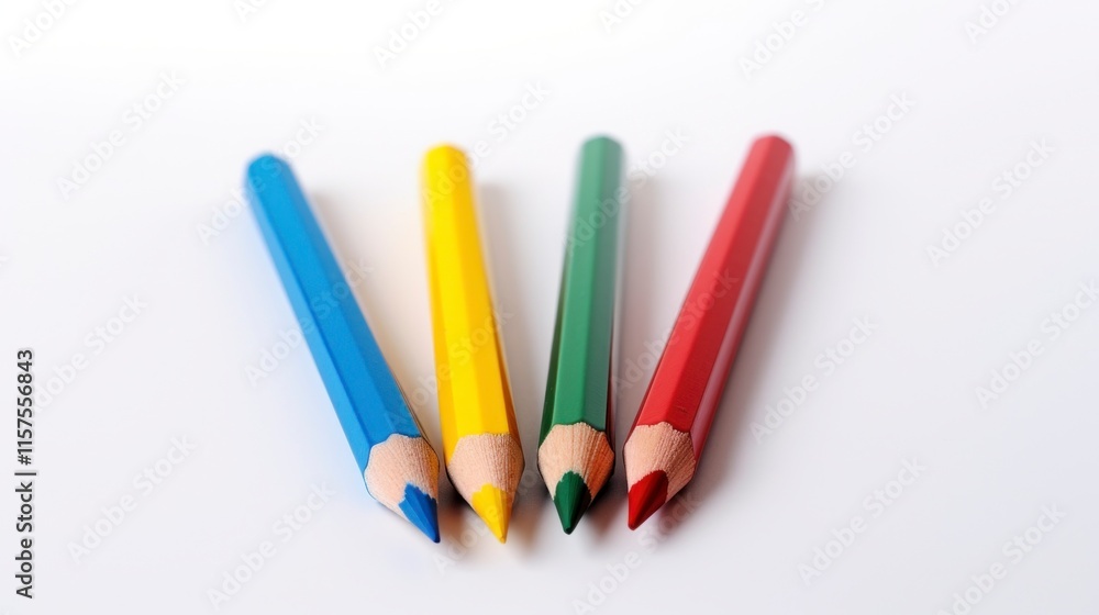 Four Colored Pencils on a White Background Four Colored Pencils on a White Background