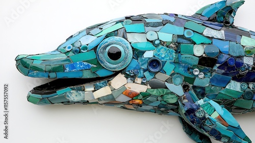 Artistic mosaic dolphin sculpture gallery visual art indoor close-up marine life concept photo