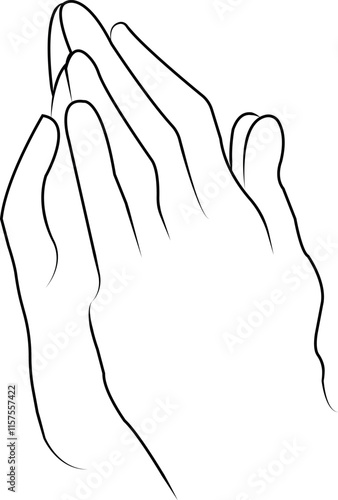 Praying hands, blessing hands, prayer on bible, Symbolic hands united for pray to god. Religious hand drawn vector illustration.