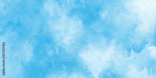 The summer heaven is colorful clearing day good weather and beautiful nature in the morning, blue watercolor wash texture design background, Pale blue sky with wispy, scattered clouds.