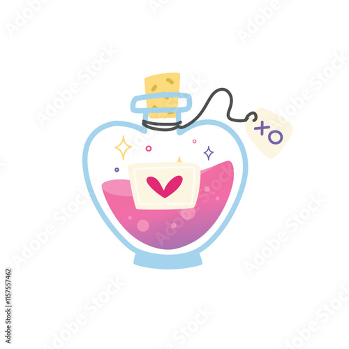Magic love potion. Pink mystical drink in a flask. Vector illustration