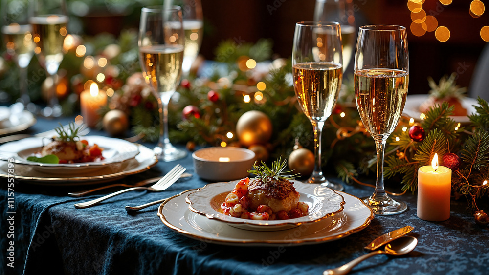 Luxurious New Year's Eve Table Setting: Elegant Festive Dining for Event Planning and Holiday Marketing Luxurious New Year's Eve Table Setting: Elegant Festive Dining for Event Planning and Holiday Marketing