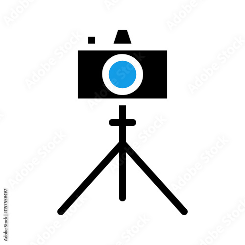 Camera on tripod icon. Concept of photography, videography, and filmmaking.