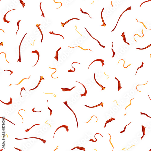 Dried saffron seamless pattern. Vector cartoon illustration. Spices background.