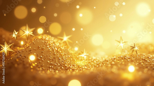 Shimmering Gold Lights with Star Bokeh: Festive Background for Celebrations, Events, and Luxury Promotions photo