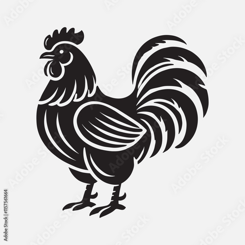 Hen cock rooster chicken chick Farm animal poultry broiler icon silhouette vector  isolated on white background