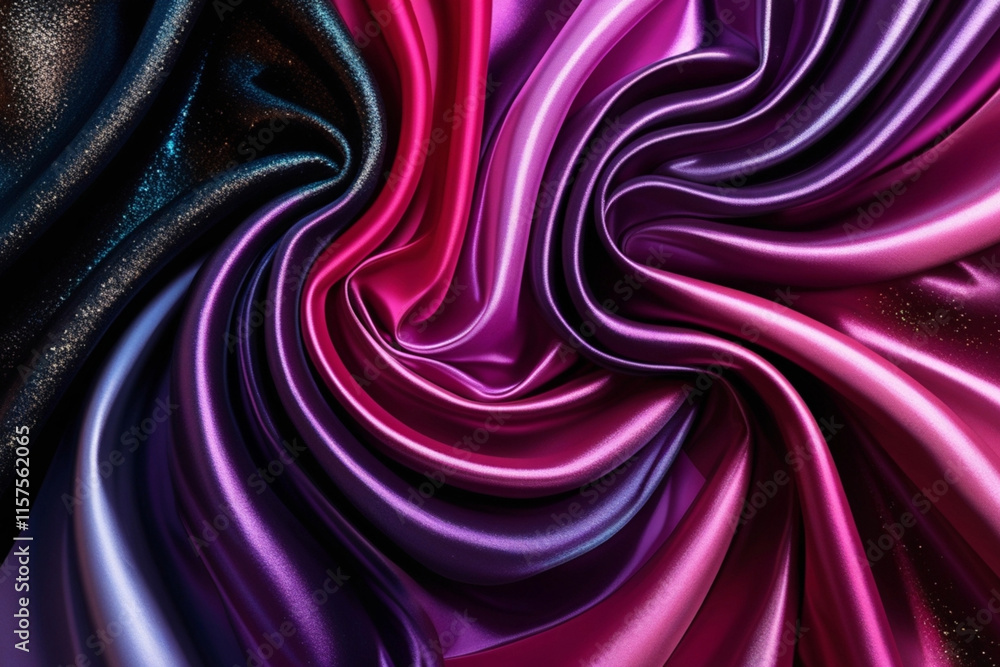 Fototapeta premium A smooth and flowing purple satin fabric with a soft, luxurious texture and a beautiful wave design, creating an elegant, abstract backdrop with a violet and pink color scheme
